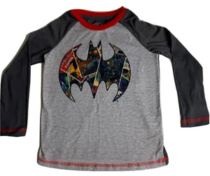 Batman Shirt Boy 4-5 XS  Gray Raglan Long sleeve Graphic Crew Neck Polyester - Picture 1 of 6