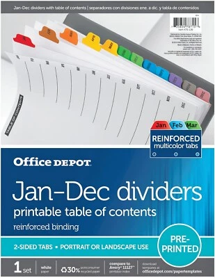 Office Depot Avery Letter Size MONTHLY Dividers January - December ~ BRAND NEW! - Image 1 of 2