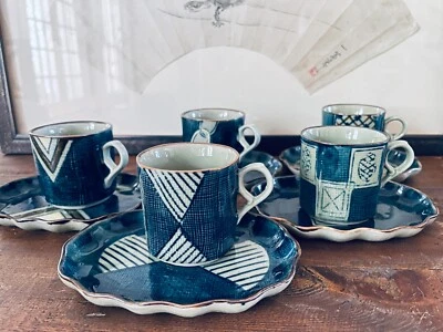 Juego de tazas y platillos de té/espresso de cerámica japonesa artesanales - Vendedor de EE. UU. Foto 1 de 4