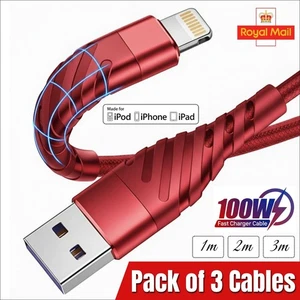 Heavy Duty Braided Long USB Fast Charger Cable Lead For iPhone 14 13 12 11 X 7 8 - Picture 1 of 10