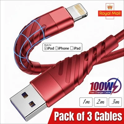 Heavy Duty Braided Long USB Fast Charger Cable Lead For iPhone 14 13 12 11 X 7 8 - Image 1 of 4