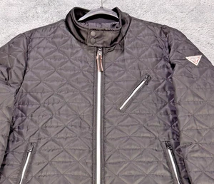Guess Quilted Bomber Jacket Men XL Black Moto Blade Collar Full Zip Tech Pockets - Picture 1 of 9
