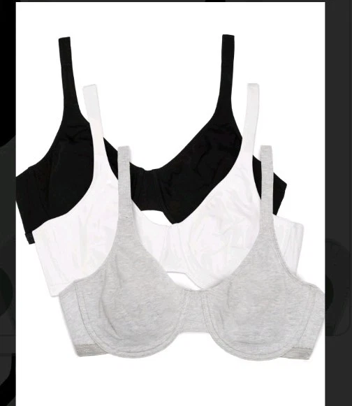 Fruit of The Loom Women's Underwire Bra 3 Pack Variety 38DD Black White Gray New - Image 1 of 1