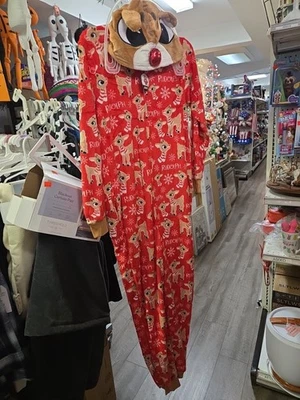 Rudolph La Nariz Roja Reno Invierno Ropa de Dormir Adulto Body Talla Med 8-10 Foto 1 de 4