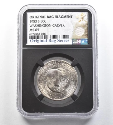 1953-S Washington-Carver Half Dollar Original Bag Fragment MS65 NGC *7130 - Image 1 of 3