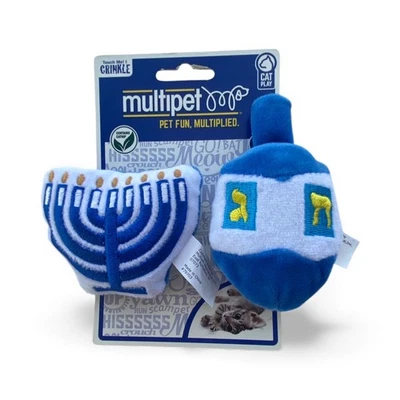 Multipet Blue and White Hanukkah Cat Toys Crinkle and catnip filled - Image 1 of 2