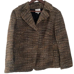 Chaqueta Abrigo Akris Punto Pea Talla 16 Tostado/Marrón Tweed Mezcla Lana Blazer - Imagen 1 de 5
