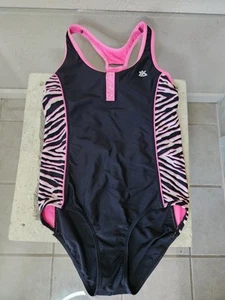 14 Zeroxposur Zebra Swimsuit Girl's Pink & Black 1 Piece Bathing Suit Razorback - Picture 1 of 8
