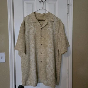 Tommy Bahama Men's XL 100% Silk Button-Up Hawaiian Shirt Beige/Tan Floral/Diamon - Picture 1 of 8