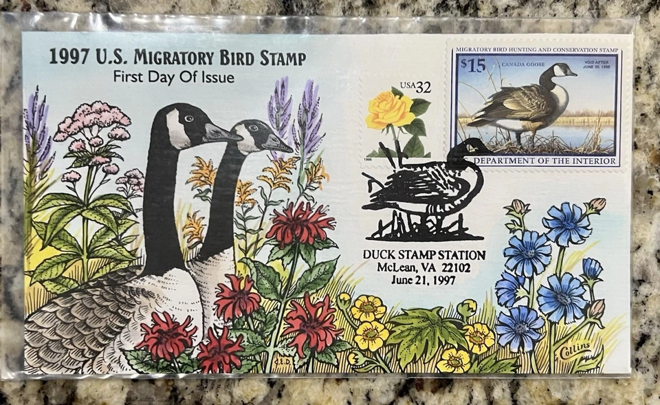1997 Federal Duck Stamp FDC – $15 Canada Goose – Collins Cachet McLean VA - Image 1 of 1