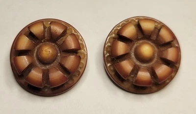 Vintage Art Deco Bakelite Shank Buttons Pair 1 Inch Geometric Sunburst Design - Image 1 of 4