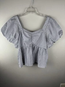 NWOT Old Navy Top Women XXL 100% Cotton Striped Babydoll Puff Sleeves - Picture 1 of 10