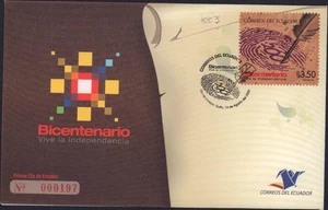 ECUADOR 2009 1973 PRINTED ON CORK WOOD CARTOR FDC COVER INDEPENDENCE - Picture 1 of 2