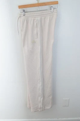 Calça Adidas Feminina Pequena Três Listras Lã Larga Creme Off White Nova - Imagem 1 de 4