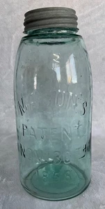 ANTIKES FREIMAURER 1/2 GALLONE GLASGEFÄSS = MIT ZINKDECKEL = PATENT 30. NOVEMBER 1858 - Bild 1 von 8