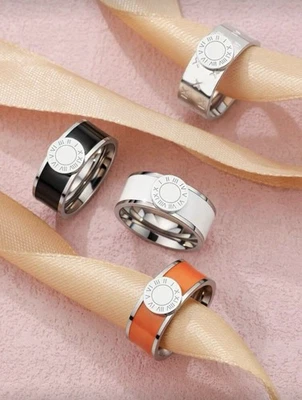 1Piece Retro Elegant Roman Digital Disc Ring Luxury Silver Color Stainless Steel - Image 1 of 3
