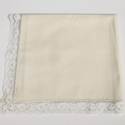 Set of 8 Dinner Napkins in Light Beige Cream w White Lace Edge Trim Linen 15.5" - Image 1 of 4