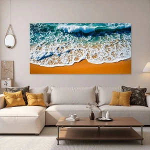 Ocean Waves Canvas Print Wall Art 60x30 Unframed Modern Coastal Beach Home Décor - Picture 1 of 7