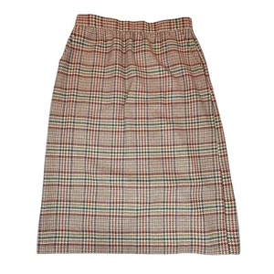 Vintage Joan Leslie Skirt Womens 16 Brown Plaid Wool Blend Pencil Academia Retro - Picture 1 of 11