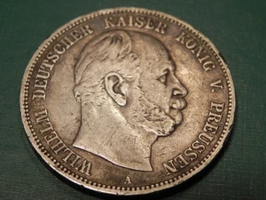 GERMAN 5 Mark 1876 A States PRUSSIA WILHELM I. 90% Silver EMPIRE WW1 NICE Coin  - Picture 1 of 2