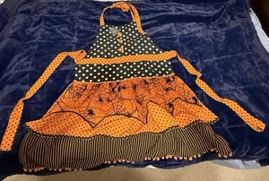 NWT Pier 1 Imports Halloween Polka Dot Spider Web Hostess Apron Black Orange - Picture 1 of 4
