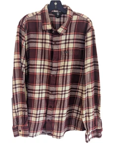 Volcom Leland Mens Long Sleeve Button Plaid Flannel Shirt Large Red Southwestern - Picture 1 of 5