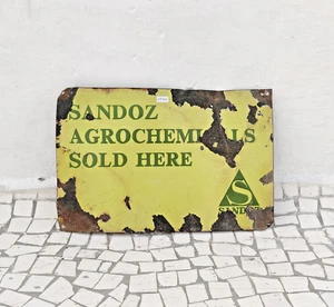 Insegna Smaltata Pubblicitaria Vintage Sandoz Agrochimicals Da Collezione EB702 - Foto 1 di 5