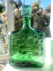 Vintage Mid Century Emplie Emerald Green Blass Decanter with Stopper - Picture 1 of 14