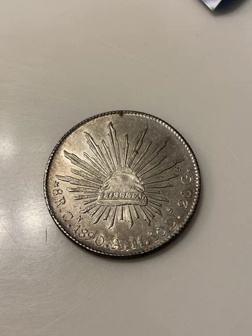 1890-CN Mexico 8 Reales Silver A.M. coin - UNC Condition Cover