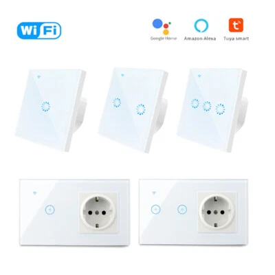 TUYA Smart Life WiFi Glas Touch Lichtschalter Wandschalter Wandsteckdose Alexa # - Bild 1 von 4