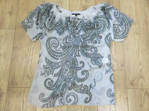 JAEGER PRETTY TAUPE GREY SILK CHIFFON BAROQUE PAISLEY PRINT TUNIC BLOUSE UK 10 - Picture 1 of 10