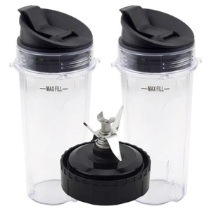 2 Pack 16 oz Cup with Lid + Extractor Blade for Nutri Ninja BL770 BL772 BL773CO - Picture 1 of 6