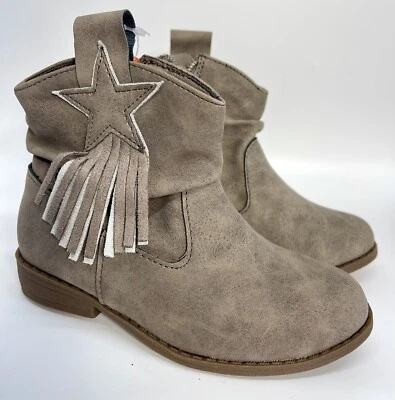 Botas de tornozelo Wonder Nation infantil menina taupe franja desleixada estrela cowboy tamanho 9 - Imagem 1 de 3