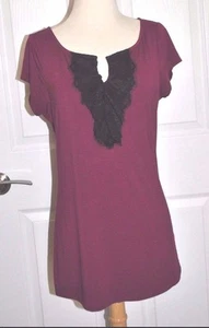 THE LIMITED Burgundy Red STRETCH RAYON JERSEY TOP W/ LACE Small - Picture 1 of 4