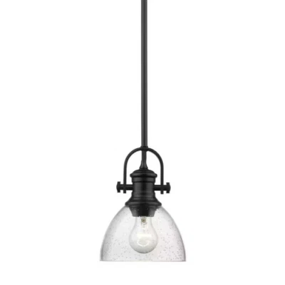 Golden Lighting Hines 1-Light Black Pendant with Seeded Glass Shade - Image 1 of 4