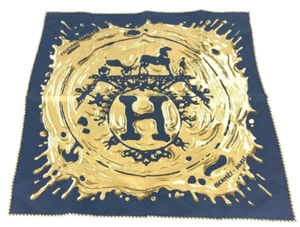 HERMES Carre 45 Gavroche Peinture Fraiche Navy Gold W/Tags No Box Unused. - Picture 1 of 8