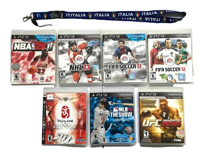 PS3 Sports Game Lot of 7 - NBA NHL FIFA UFC MLB Beijing + Lanyard Italia Bonus - Image 1 of 4