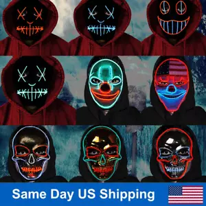 Halloween LED Purge Glowing Creepy Masks Party Cosplay Costume Kids Adult Mask - Picture 1 of 69