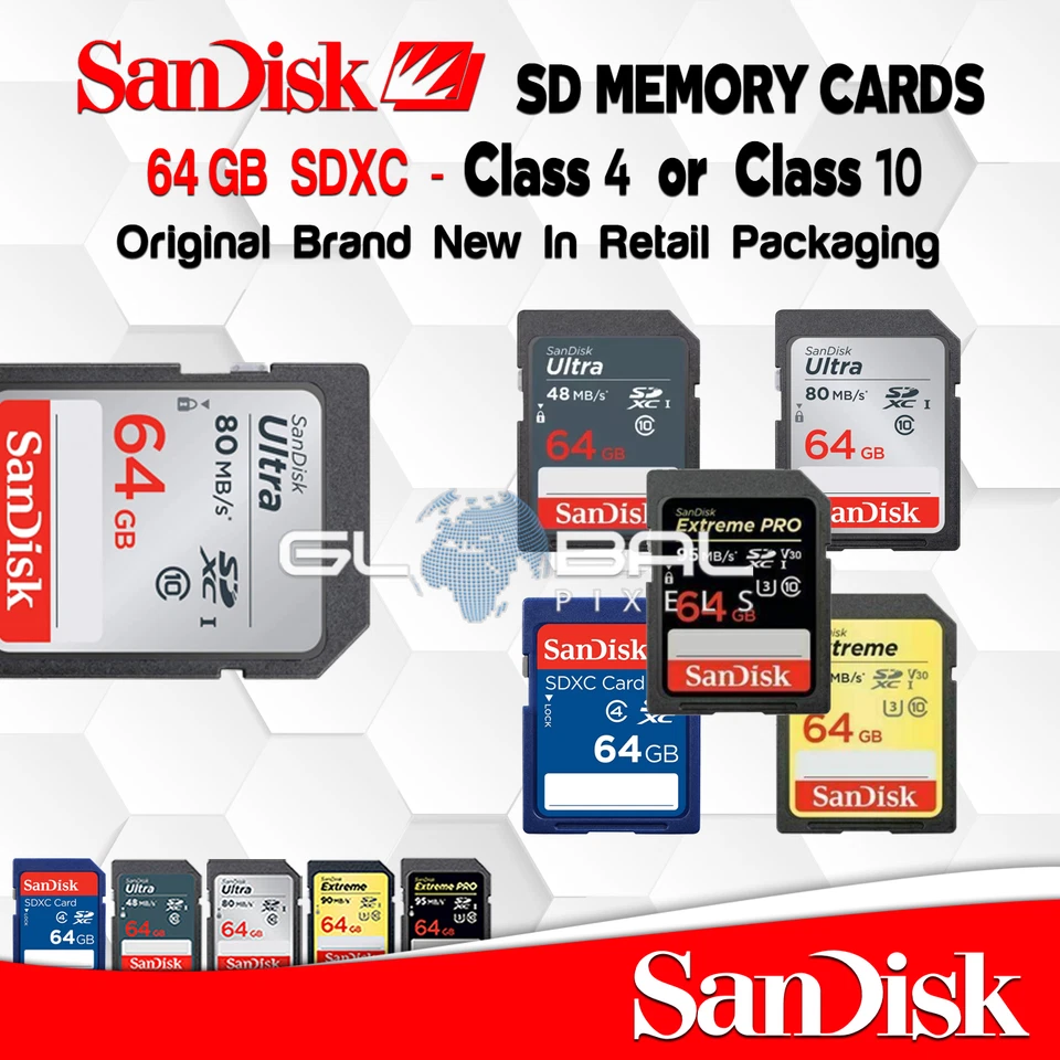 Tarjeta SD SanDisk 64 GB de memoria Ultra o Extreme Pro clase 4 o 10 cámara rápida OEM Foto 1 de 1