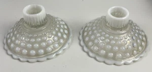 Anchor Hocking Moonstone Pair of  Opalescent Candle Holders Vintage - Picture 1 of 9