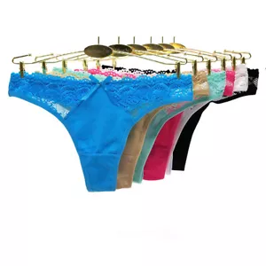6 Pack Cotton Lace Thong Underwear G-string Soft Sexy Lingerie Panties Bikini - Picture 1 of 5