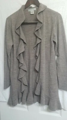 Vintage Suzie Mujer Volantes Abrigo Abierto Suéter Marrón Mediano Foto 1 de 4