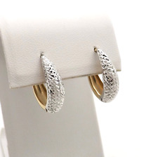 14k Gold Diamond Cut Oval Huggie Hoop Earrings Two Tone Reversible New