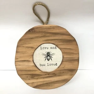9" Round Real Wood Hanging Signs for House Decor Nature "LOVE & BEE LOVED" - Picture 1 of 9