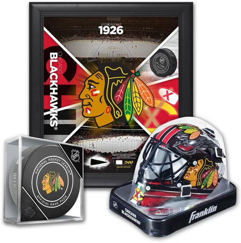 Chicago Blackhawks Fan Bundle - With Team 15x17 Frame, Mini Goalie Mask & Puck Cover