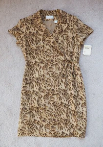 Dana Buchman Dresses Silk Expedition Wrap Dress Lined Leopard Print 12 $278 - Picture 1 of 7