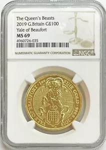 2019 GOLD GREAT BRITAIN 100 POUNDS 1 oz YALE OF BEAUFORT QUEEN'S BEAST NGC MS 69 - Picture 1 of 2