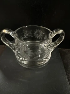 Vintage Cut Glass Double Handled Open Sugar Bowl with Cut Daisies - Picture 1 of 2