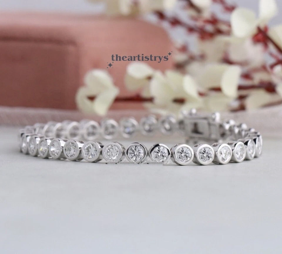 Brazalete de tenis para mujer de 7 pulgadas de oro blanco sólido de 14 quilates de 5 quilates excelente corte redondo Foto 1 de 4