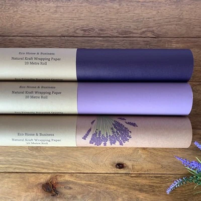 KRAFT Wrapping Paper Lavender Purple Natural Eco Recycled Birthday Sheets Roll